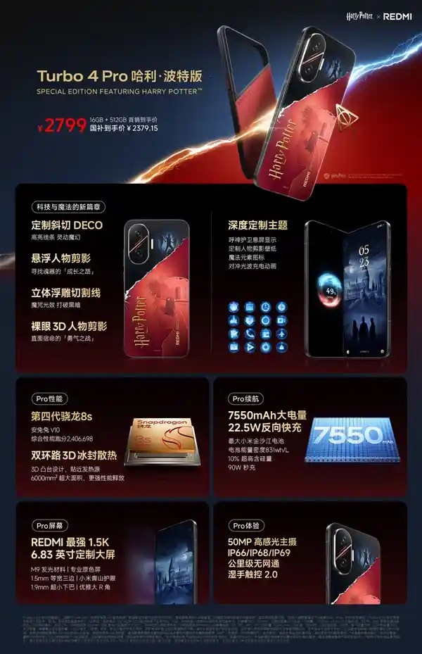 梦幻登场！REDMI Turbo 4 Pro哈利波特限量版发布：2799元魔法价