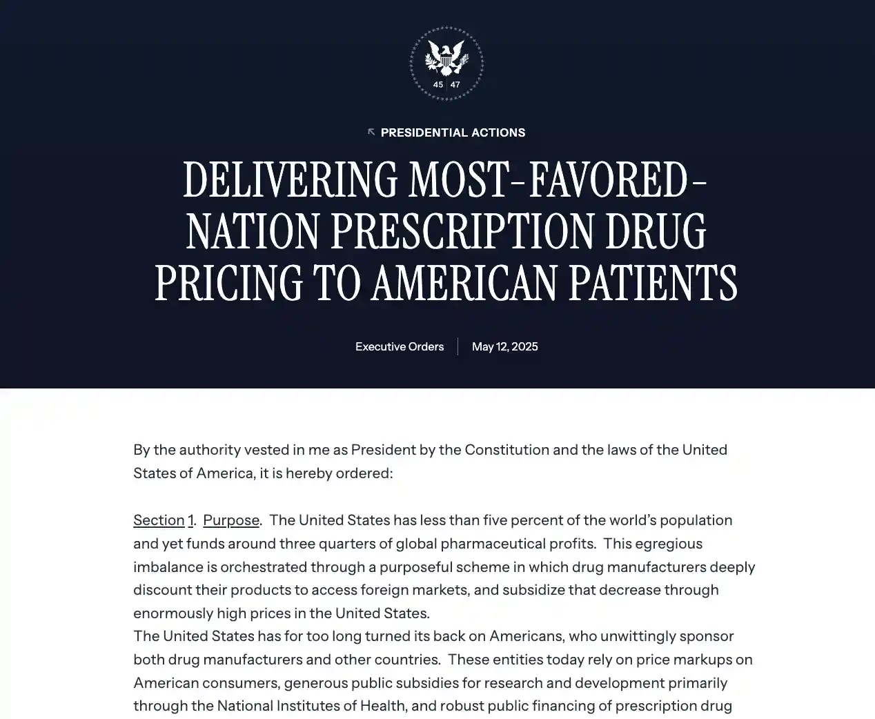 特朗普推出医药最惠国定价新政：30天内对标全球最低价